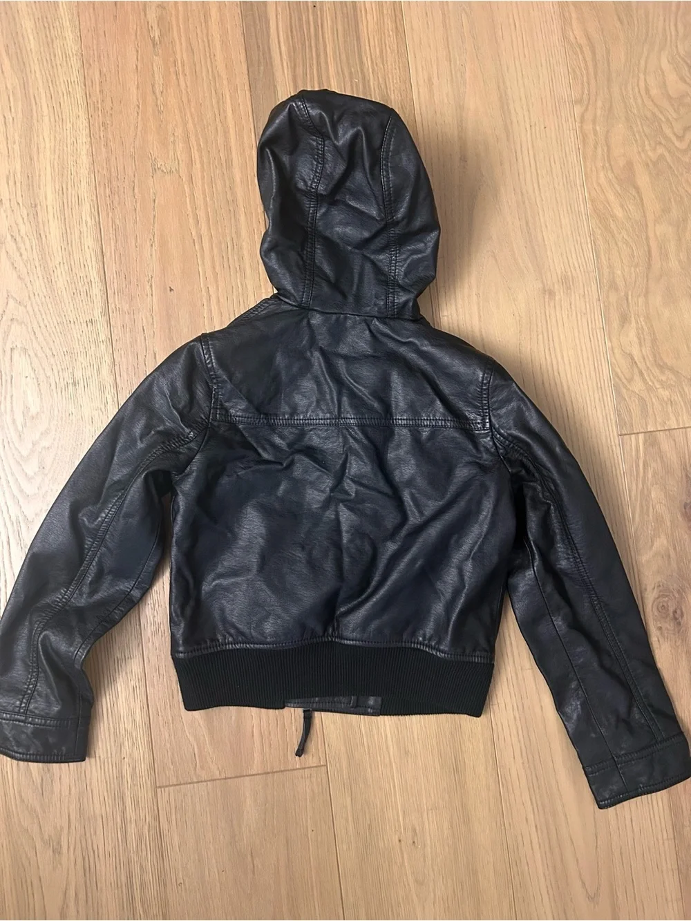 Abercrombie Kids Black Hooded Faux Leather Jacket